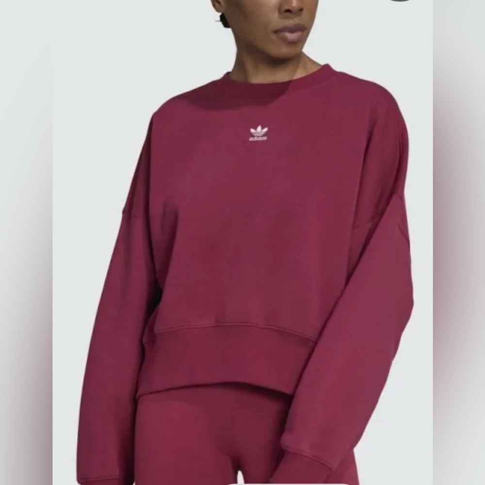 Adidas Women's Burgundy essential Sweatshirt fleece lining XL